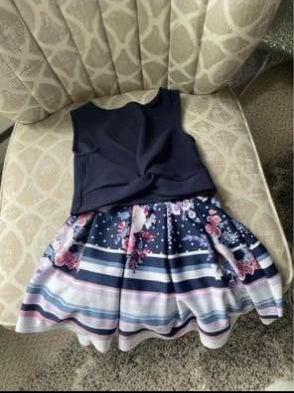 Beautees Navy Floral & Striped Girls Matching Set